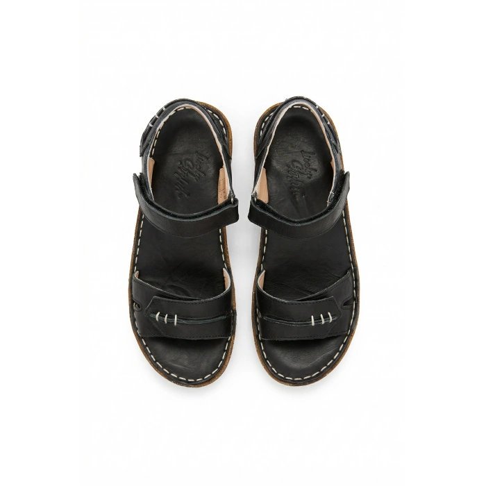 Agna Kadın Hakiki Deri Rahat Mantar Taban Ayarlanabilir Bantlı Sandalet