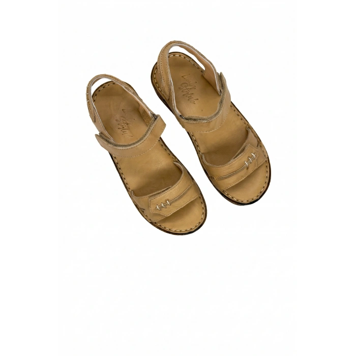 Agna Kadın Hakiki Deri Rahat Mantar Taban Ayarlanabilir Bantlı Sandalet