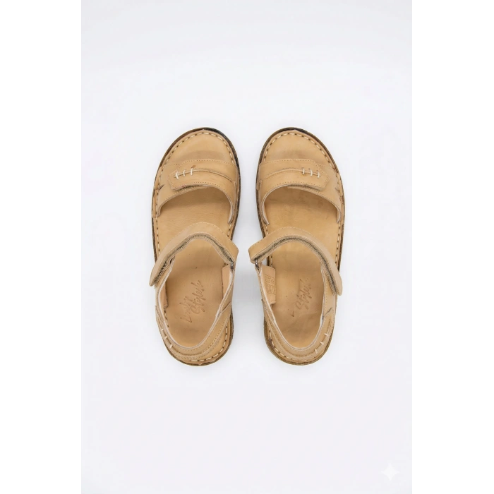 Agna Kadın Hakiki Deri Rahat Mantar Taban Ayarlanabilir Bantlı Sandalet