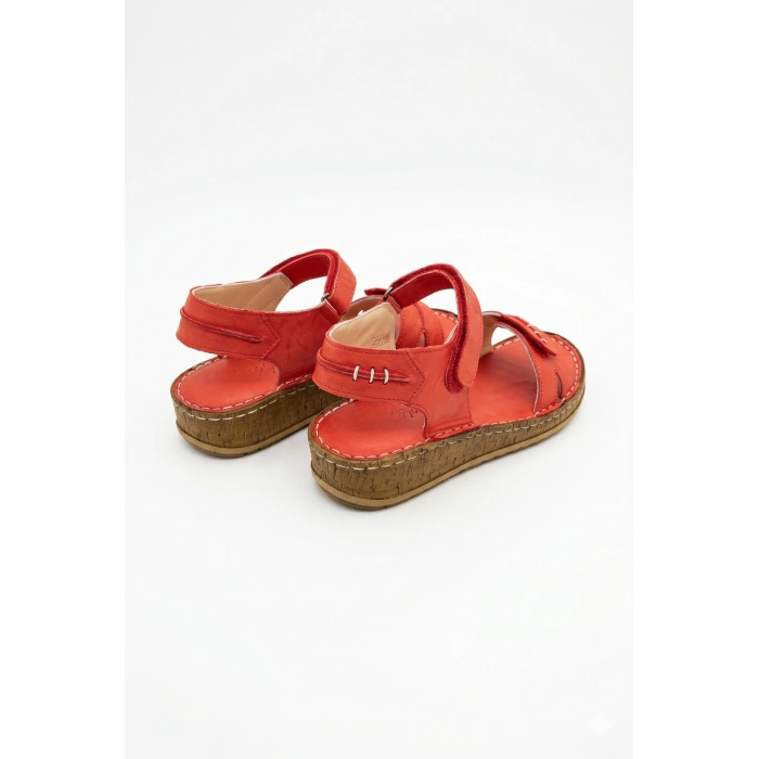 Agna Kadın Hakiki Deri Rahat Mantar Taban Ayarlanabilir Bantlı Sandalet