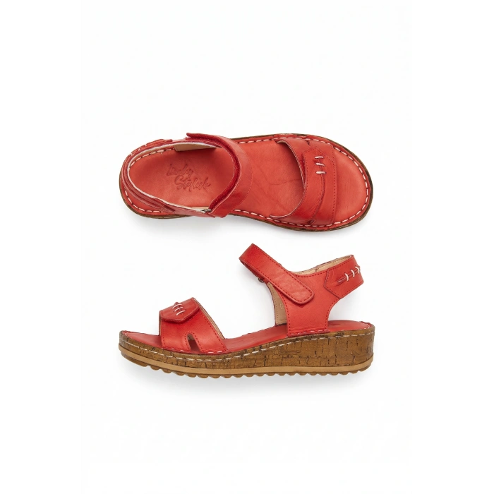 Agna Kadın Hakiki Deri Rahat Mantar Taban Ayarlanabilir Bantlı Sandalet