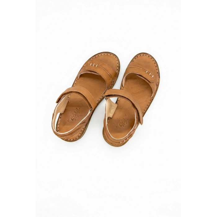 Agna Kadın Hakiki Deri Rahat Mantar Taban Ayarlanabilir Bantlı Sandalet