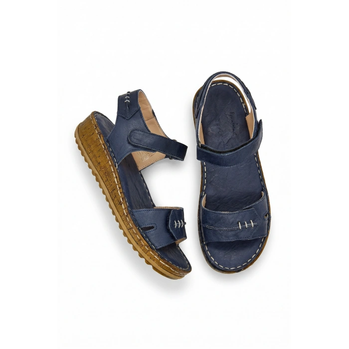 Agna Kadın Hakiki Deri Rahat Mantar Taban Ayarlanabilir Bantlı Sandalet