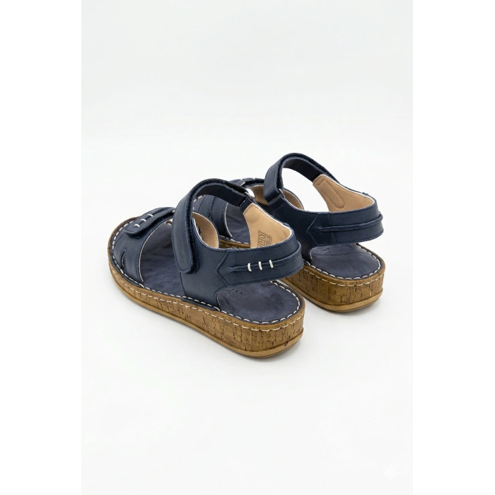 Agna Kadın Hakiki Deri Rahat Mantar Taban Ayarlanabilir Bantlı Sandalet