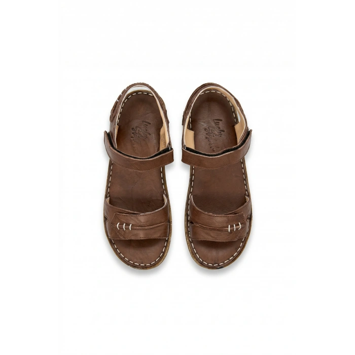 Agna Kadın Hakiki Deri Rahat Mantar Taban Ayarlanabilir Bantlı Sandalet