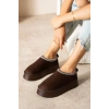 Kadın İçi Tüylü Süet Yarım Bot Rahat Ev Terliği Kalın Taban