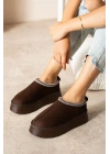 Kadın İçi Tüylü Süet Yarım Bot Rahat Ev Terliği Kalın Taban