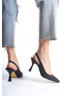 Kadın Arkası Açık Lastikli Rahat Taban Kadeh Topuk Stiletto Ayakkabı Topuk 7cm