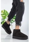 Andra Siyah Kadın Kalın Taban Süet İçi Kürklü Rahat Günlük Bot
