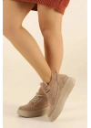 Nadia Bağcıklı Kalın Tabanlı Kürklü Oval Burunlu Rahat Hafif Kadın Bot