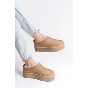 Kadın İçi Tüylü Süet Yarım Bot Rahat Ev Terliği Kalın Taban