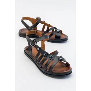 Janet Deri Detaylı Kafesli Bodrum Sandalet