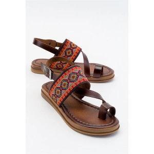 Shila Parmak Arası Çapraz Bant Deri Bodrum Sandalet