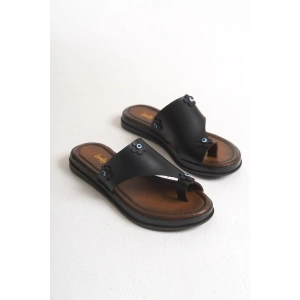 Angela Parmak Arası Çiçek Figürlü Deri Terlik