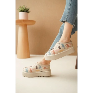 Ev Terliği Botu İçi Tüylü Su Geçirmez Rahat Kalın Taban Kedi Desenli