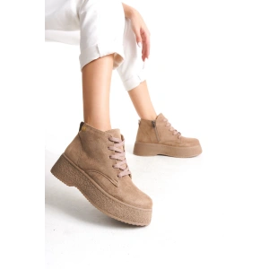 Verona Kadın Kalın Tabanlı Rahat Bağcıklı Ve Yandan Fermuarlı Süet Bot