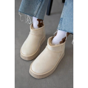 Andra Krem Kadın Kalın Taban Süet İçi Kürklü Rahat Günlük Bot