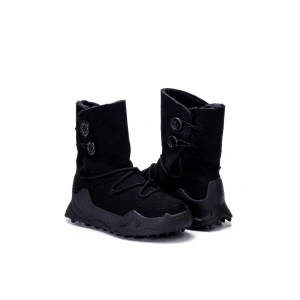 Kinga Kalın Taban Düğme Detaylı İçi Kürklü Bağcıklı Kadın Bot