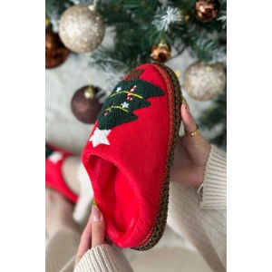 Noel Ağacı Nakışlı Yılbaşı Hediyelik Panduf Ev Terliği