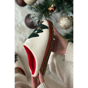 Noel Ağacı Nakışlı Yılbaşı Hediyelik Panduf Ev Terliği