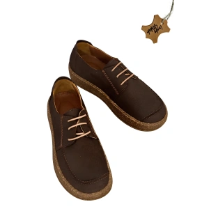 Dora Hakiki Deri Nubuk Comfort Taban Bağcıklı Günlük Kadın Ayakkabı Elde Yapım