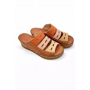 Liora Kadın Hakiki Deri Kahve Lacivert Hardal Renkli Şık Tasarım Konforlu Terlik