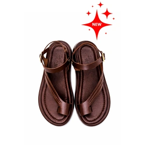 Luna Kadın Acı Kahve Hakiki Deri Parmak Arası Düz Günlük Konforlu Sandalet