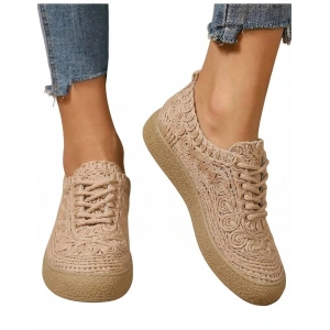 Adara Taba Hasır ve Dantel Örgülü Bağcıklı Rahat Taban Günlük Ayakkabı