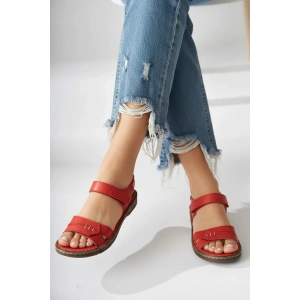 Agna Kadın Hakiki Deri Rahat Mantar Taban Ayarlanabilir Bantlı Sandalet