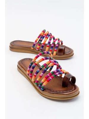Hannah Çok Renkli Deri Detaylı Terlik