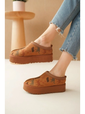 Ev Terliği Botu İçi Tüylü Su Geçirmez Rahat Kalın Taban Kedi Desenli