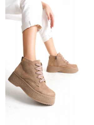 Verona Kadın Kalın Tabanlı Rahat Bağcıklı Ve Yandan Fermuarlı Süet Bot