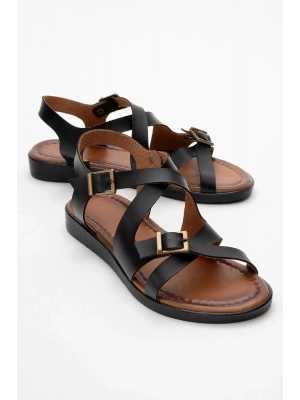 Lira Hakiki Deri Çift Tokalı Ayarlanabilir Çapraz Rahat Sandalet