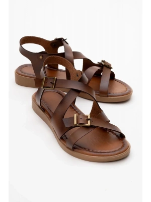 Lira Hakiki Deri Çift Tokalı Ayarlanabilir Çapraz Rahat Sandalet