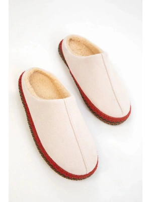 Kadın İçi Kürklü Hasır Şerit Detaylı Rahat Sessiz Ev Terliği