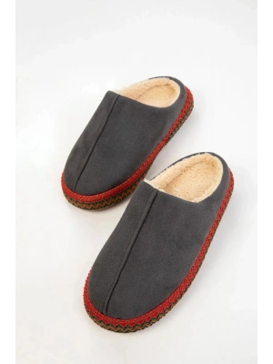 Kadın İçi Kürklü Hasır Şerit Detaylı Rahat Sessiz Ev Terliği