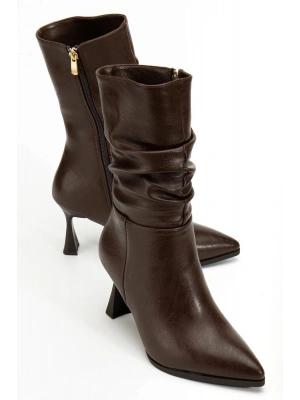 Marta Sivri Burun Körüklü Yandan Fermuarlı Kadeh Topuklu