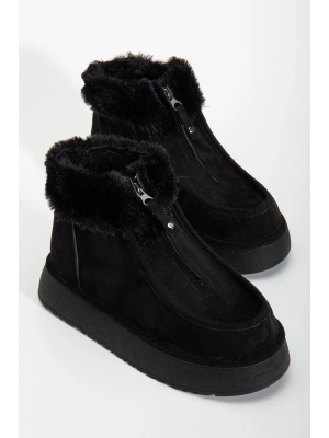 Silva Önden Fermuarlı Kürk Astarlı Kalın Taban Rahat Kadın Bot
