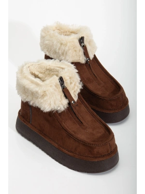 Silva Önden Fermuarlı Kürk Astarlı Kalın Taban Rahat Kadın Bot
