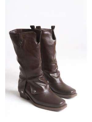 Jane Küt Burunlu Yumuşak Derili Sıcak Astarlı Günlük Tarz Kadın Çizme