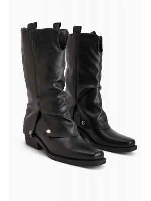 Jane Küt Burunlu Yuşak Derili Sıcak Astarlı Günlük Tarz Kadın Çizme