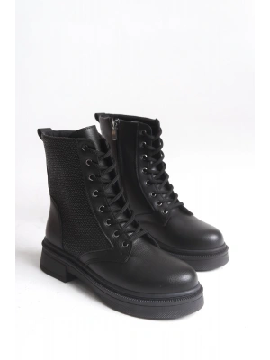 Pelda Kadın Bağcıklı Örgü Detaylı Fermuarlı Günlük Postal Bot