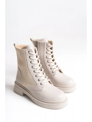 Pelda Kadın Bağcıklı Örgü Detaylı Fermuarlı Günlük Postal Bot