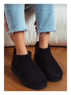 Andra Siyah Kadın Kalın Taban Süet İçi Kürklü Rahat Günlük Bot