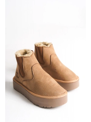 Reneta İçi Kürklü Kalın Taban Yandan Lastikli Rahat Kadın Bot