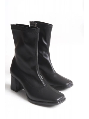 Erika Küt Burunlu Kalın Topuklu Streç Bot