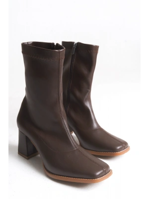 Erika Küt Burunlu Kalın Topuklu Streç Bot