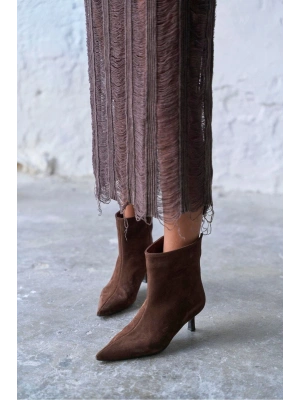 Trisha Sivri Burun Topuklu Sade Şık Kadın Kısa Süet Bot