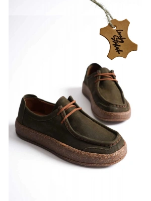 Vita Hakiki Deri Nubuk Comfort Taban Bağcıklı Günlük Kadın Ayakkabı Elde Yapım