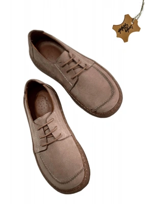 Dora Hakiki Deri Nubuk Comfort Taban Bağcıklı Günlük Kadın Ayakkabı Elde Yapım